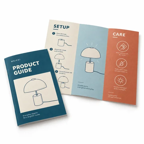 Printed product guide booklet and folded illustrated instruction leaflet