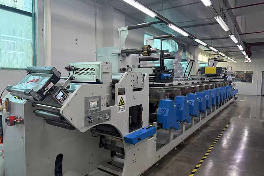 A long printing production line inside the factory