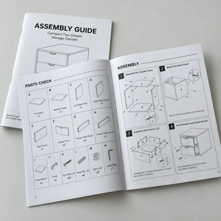 Assembly Manual printed booklet and leaflet sample