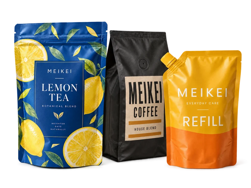 Printed stand-up, coffee and spouted pouch design concepts